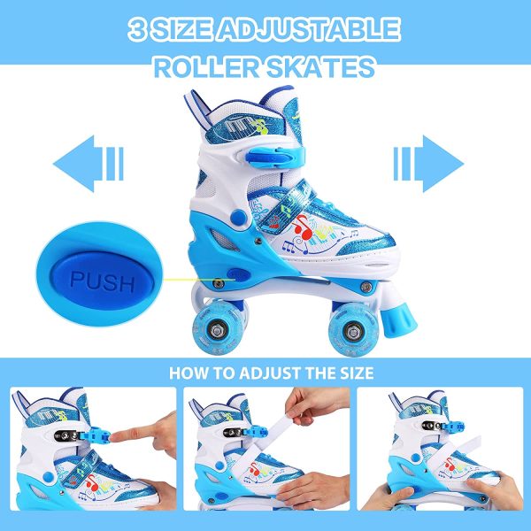 Hikole Patin a Roulette Fille Roller Enfant 4 Roues avec Lumineuses Patins à roulettes Réglables Respirant Protection Complète pour Enfants Débutants – Image 2