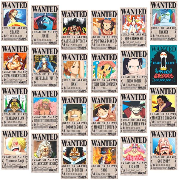 Wanted Posters 28,5 cm × 19,5 cm, Poster Manga Nouvelle édition Affiche Papier Kraft, Lot de 24