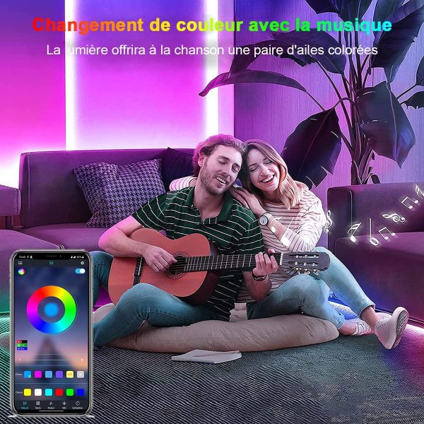 Ruban Led 5m,  Smart Led Chambre 5050 Bande Led Ruban Rgb App Contrôle, Led Ruban avec Télécommande Bluetooth, Synchroniser avec Rythme de Musique pour Chambre – Image 3