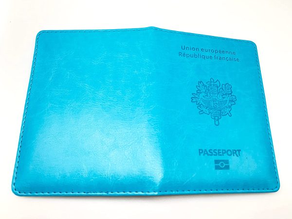 Porte Passeport Housse Protège Passeports Cuir Pochette étui pour Passeport Voyage Protection Housse de Passeport (Bleu Ciel) – Image 2