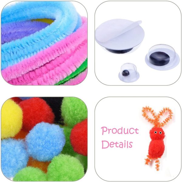 Wartoon Pipe Cleaners Crafts Set, Tuyaux Chenille et Pompoms avec Googly Eyes et bâtonnets Craft Assortiment de Couleurs Feutre de Tissu en Feutre Non tissé pour Bricolage 590 Pièces – Image 4