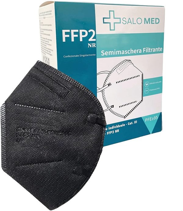 SALO MED 20 masques FFP2 noirs - Certifiés CE 2841 - Emballage individuel - Masque 5 couches - Protection avec filtration BFE > 99 % - Boîte de 20 pièces – Image 7