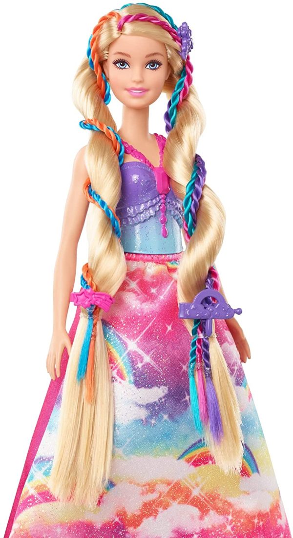 Barbie Dreamtopia poupée Princesse Tresses Magiques aux longs cheveux blonds avec extensions multicolores, peigne et accessoires, jouet pour enfant, GTG00 – Image 8