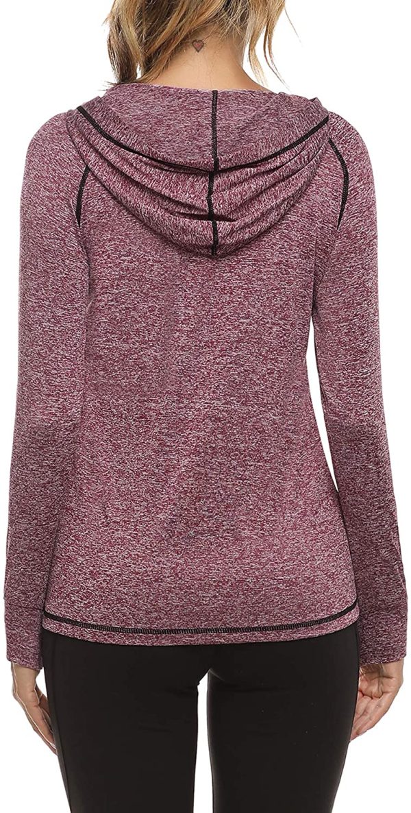 Sykooria Veste de Sport Femme Running Longue Sweat Sport Femme à Manches Longues avec Poches Léger Veste a Capuche Femme Zippé pour Fitness Running Yoga – Image 2