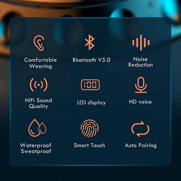 Écouteurs sans Fil Bluetooth 5.1 avec Microphone, sans Fil IPX7 étanche, sans Fil de Sport avec ENC Réduction du Bruit pour Android et iOS (Noir) – Image 6