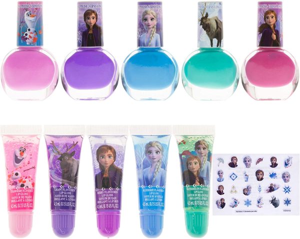 Disney Frozen - Townley Girl Ensemble de maquillage cosmétique pour les filles avec des autocollants pour vernis à ongles brillant à lèvres - 11 pièces | Cadeau d'anniversaire pour les filles 3 ans+ – Image 2