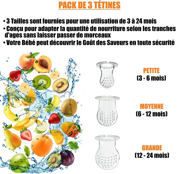 BEBI BORN Tetine Grignoteuse Bebe, Grignoteuse Bébé + 3 Tailles de Tétines silicone sans BPA pour enfants de 3 à 24 mois, Diversification Alimentaire Bébé, Anneau de Dentition (Boite Rangement inclus) – Image 2