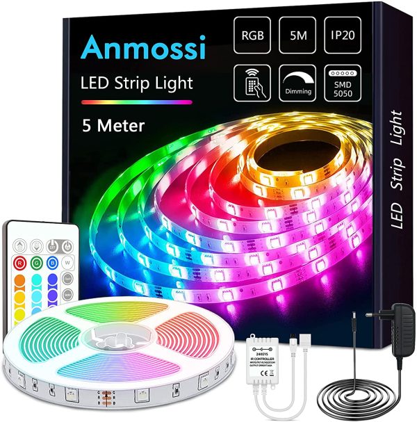 Ruban LED 5m,Bandeau LED 5050 RGB Multicolore,Bande LED avec Télécommande, Bande Lumineuse 16 Couleurs et 4 Modes pour la Maison,la Cuisine,Television,Fête Décoration,Lumiere LED Chambre – Image 6