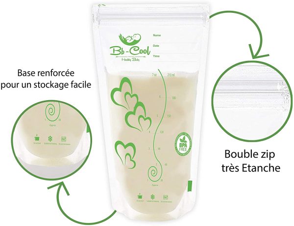 BB-COOL Sachets de Conservation du Lait Maternel, Lot de 100 Sacs de Conservation Pré-stérilisés Sans BPA, 210ml – Image 6