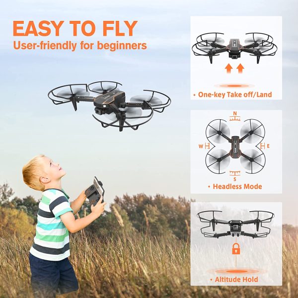 Drone pour Enfant avec Caméra 720P HD, Drone Quadricoptère FPV WiFi Télécommandé, Mode sans Tête, Maintien d'Altitude, 360°Flips, Cadeau et Jouet pour Enfant ou Débutant -2 Batteries – Image 6