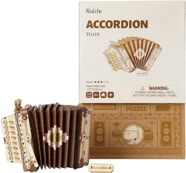 Rolife Puzzle 3D Maquette en Bois a Construire Instruments de Musique pour Adulte Enfants, Accordéon Kits de Modèles de Bricolage Construction Jouet (Accordion) – Image 4