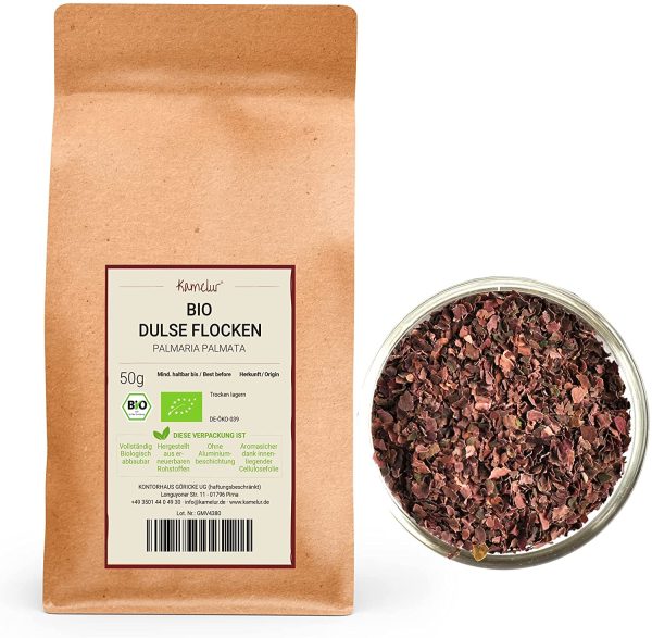 100g BIO Dulse flocons - Dulse d'algues séchées et sans additifs - Dulse flakes BIO en emballage biodégradable – Image 5