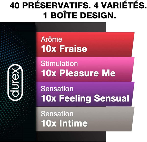 Durex - Coffret Plaisir de 40 Préservatifs  ??Plaisirs Variés ??Boîte Design – Image 3