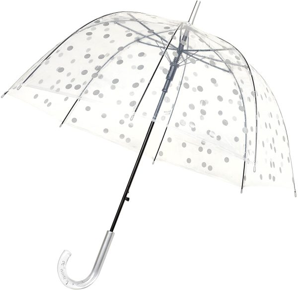 SMATI Parapluie Long - Transparent ??Forme Cloche - 8 Baleines en Fibre de Verre - Anti-Vent - Extreme Solide - aux Pois argentés – Image 2