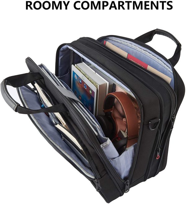 18" Sac à Main Sacoche pour Ordinateur Portable Jusqu'à 17,3" Sacoche Imperméable Extensible Porte-doucments à Bandoulière avec Poches RFID pour Voyage/Affaires/Collège/Homme Laptop Bag – Image 3