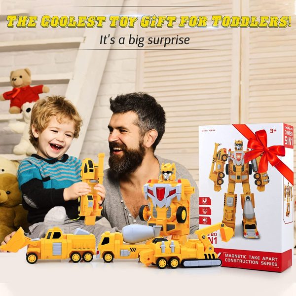 Transformer Robot Voiture Jouets Camion, Dump, Grue, Excavatrice, Bulldozer, Véhicules de Construction Jouets Cadeaux pour 3 4 5 6 Ans Garçon Filles Enfants Cadeau d'anniversaire – Image 6