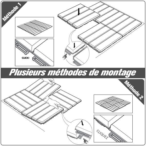 Caillebotis - Dalles terrasse - Lot de 9 - emboîtables, Installation très Simple - Petits Carreaux Composite Plastique Imitation Bois Noir – Image 4