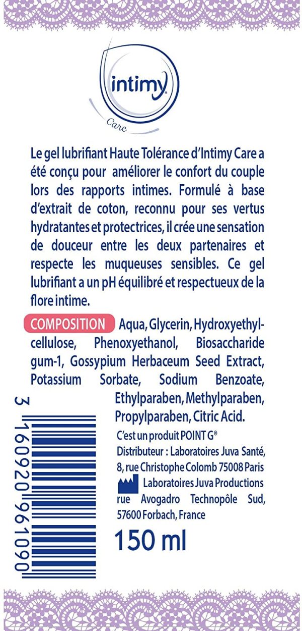 INTIMY CARE - Gel Lubrifiant & Hydratant Haute Tolérance - Muqueuses Sensibles - Hypoallergénique - A base d'extrait de coton - 150 ml – Image 2