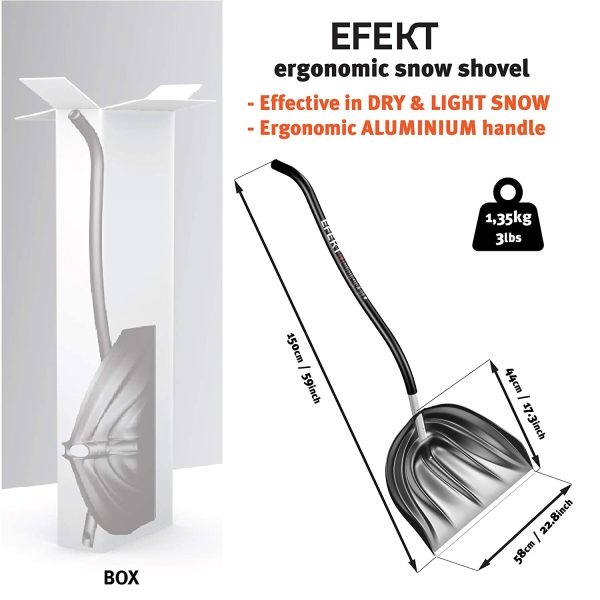 EFEKT - Outil à racler Pelle à neige ultra-légère, ergonomique et robuste pour le déblaiement de la neige hivernale et le nettoyage (e58, w58) (Aluminium e58 Pelle à neige) – Image 6