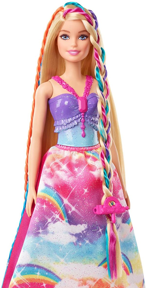 Barbie Dreamtopia poupée Princesse Tresses Magiques aux longs cheveux blonds avec extensions multicolores, peigne et accessoires, jouet pour enfant, GTG00 – Image 3