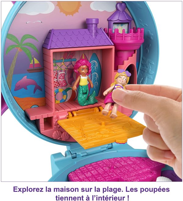 Polly Pocket Coffret Univers La Plage des Dauphins, mini-figurines Polly et sirène, 5 surprises et 12 accessoires, jouet pour enfant, GTN20 – Image 7