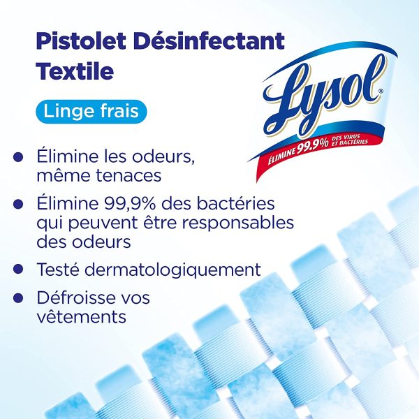 Lysol Pistolet Désinfectant du linge et Désodorisant du Linge, Elimine 99,9% des Virus et des Bactéries, Parfum Linge Frais, Sans Javel- Spray Desinfectant 500 ml – Image 5