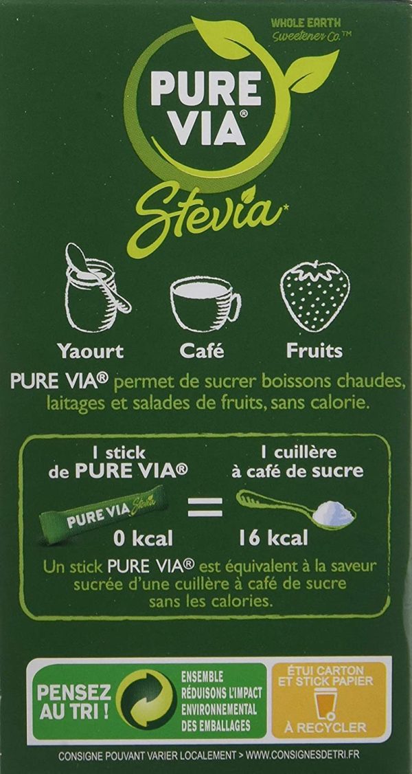 PURE VIA - Boîte 40 sticks - Stevia - Zéro Calorie