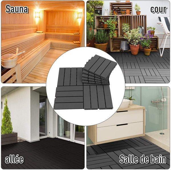 Caillebotis - Dalles terrasse - Lot de 9 - emboîtables, Installation très Simple - Petits Carreaux Composite Plastique Imitation Bois Noir