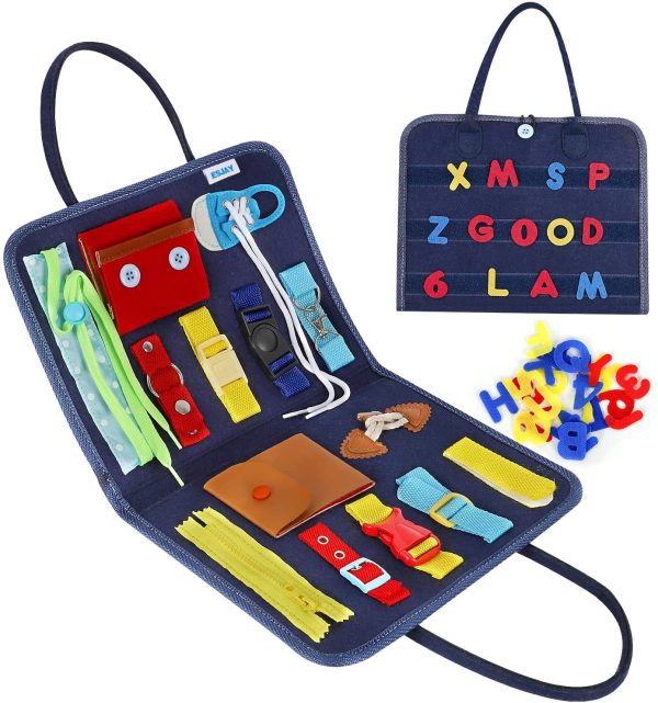 Esjay Busy Board pour Enfants, Jeux Montessori pour Apprendre La Motricité Fine, Tableau Sensoriel Éducatif avec des Boucles, Jouets pour Bébé pour Les Voyages en Avion(Bleu) – Image 6