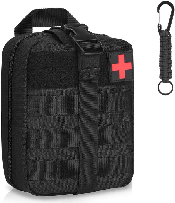 flintronic Tactique Sac Ceinture de Secours, Multifonction Molle de Premiers Secours, Survie Sac à Dos Tactique EDC Gadget Sac avec Croix pour Randonnée Camping Militaires(avec 1 Mousquetons)