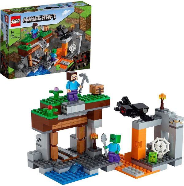 LEGO 21166 Minecraft La Mine Abandonnée, Jouet de Construction Grotte des Zombies, Inclus des Figurines de Steve et d'Araignées