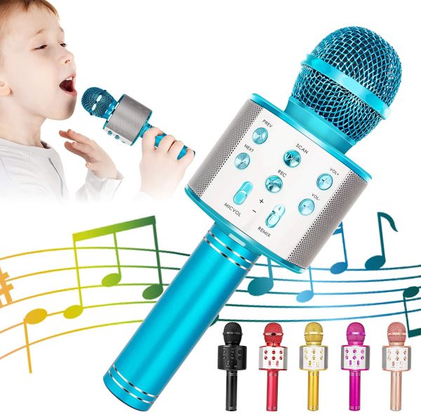 KIDWILL Microphone Bluetooth Karaoké Sans Fil, 5-en-1 Radio FM, Portable Karaoké Micro, Haut-parleur, Lecteur, Enregistreur pour Enfants Adulte,Compatible avec Smartphone, Android,iPad, PC(Bleu)