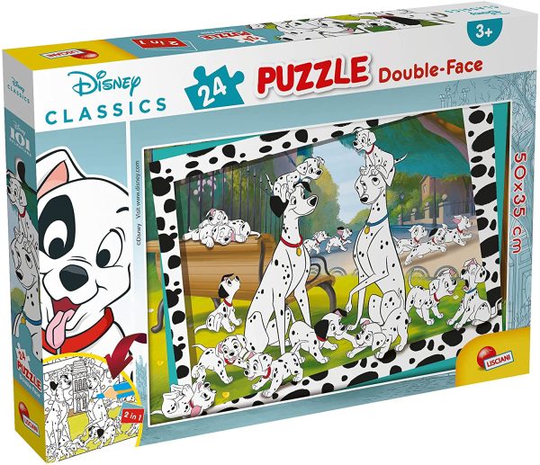 Lisciani, Puzzle pour enfants à partir de 3 ans, 24 pièces, 2 en 1 Double Face Recto / Verso avec le dos à colorier - Disney 101 Dalmatiens 86214