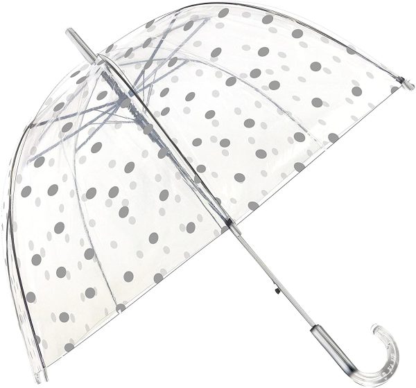 SMATI Parapluie Long - Transparent ??Forme Cloche - 8 Baleines en Fibre de Verre - Anti-Vent - Extreme Solide - aux Pois argentés – Image 3