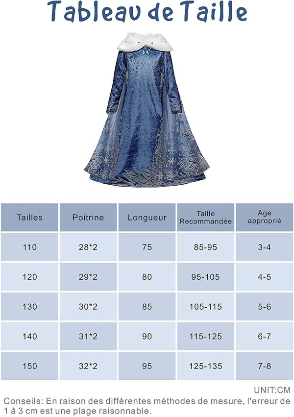 Eleasica Filles Cosplay Robe de Princesse Elsa Manches Longues Reine des Neiges Robe Longue Costume de Robe Bleu Chaude Doux Déguisements Partie Cérémonie Halloween Noël – Image 5