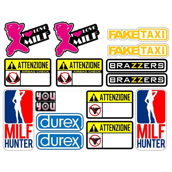 Drôles de moto autocollants tube amusant autocollant décalques porno amusant youporn de faketaxi - 16 Pièces Kit - Motocross Vélo Mtb ordinateur Scooter BRILLANT VINYL marques célèbres Paquet – Image 5