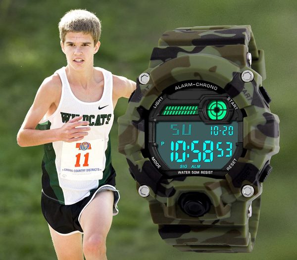 Enfants numériques Montres, Montre Militaire de Sports de garçons avec l'alarme/minuterie, étanche à 5 Barres pour Enfants Adolescents Camouflage électronique Montre Bracelet pour garçons par BHGWR – Image 5