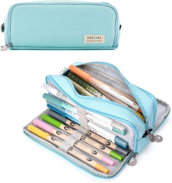 TOYESS Trousse Scolaire pour Fille & Garçon, Grande Trousse à Crayons 3 Compartiments, Trousses Pastel pour Femme & Homme (Bleu Clair) – Image 5