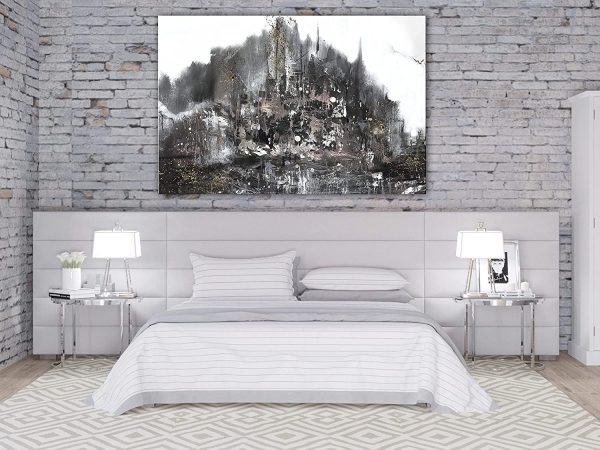 murando Impression sur toile intissee Abstrait 60x40 cm tableau tableaux decoration murale photo image artistique photographie graphique 1 piece Cathédrale Imeuble Ville comme peint gris a-A-0893-b-a – Image 4