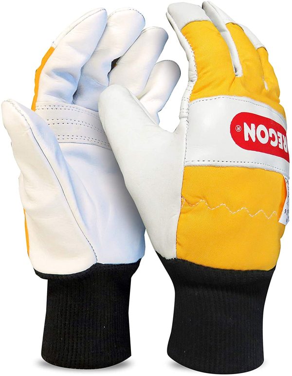 Oregon Waipoua Casque de Sécurité pour Tronçonneuse avec Cache-oreilles de Protection et Visière en Maille & Gants de protection - Mixte Adulte - Jaune (blanc) - L – Image 2