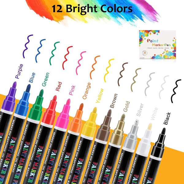 Marqueur Peinture Acylique, Stylos à Peinture, Marqueur Peinture Permanent 12 Couleurs pour la Pierre, la Céramique, le Verre, le Bois，la Toile, 2mm Pointe – Image 5