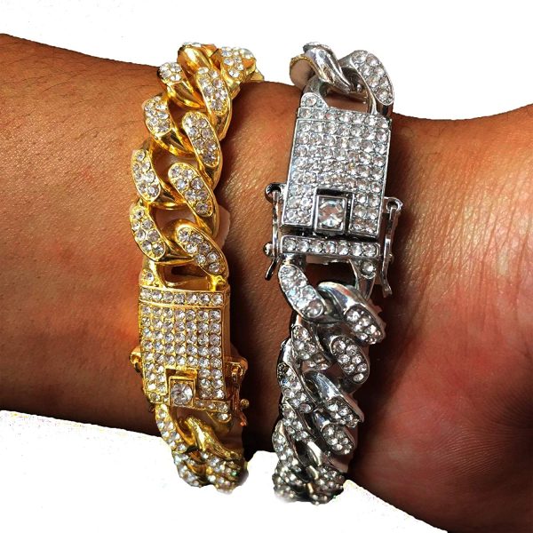 HALUKAKAH Diamant Chaîne Cubaine pour Enfant,14MM Garçons Or Véritable 18 Carats/Platine Or Blanc Plaqué Collier Bracelet Diamants de Laboratoire Ensemble de Griffes 8-15 Ans.Coffret Cadeau Gratuit – Image 4