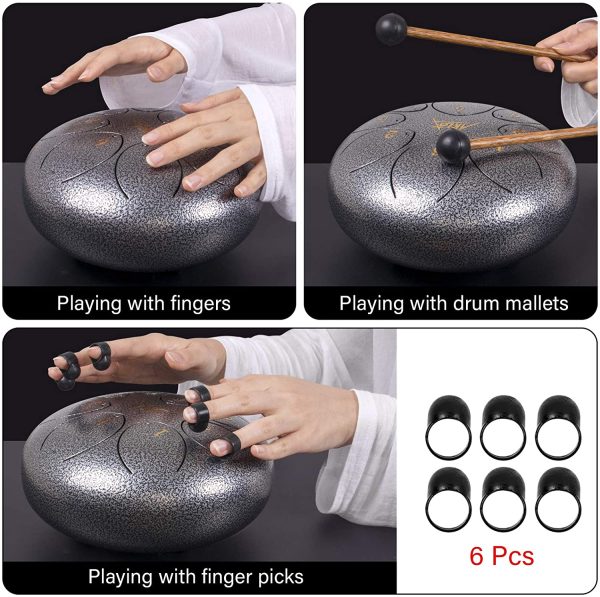 Tambour à langue d'acier AKLOT 8 pouces 8 Notes Tank Drum C Key Percussion Steel Drum Kit w/Drum Maillets Note Stickers Finger Picks Mallet Bracket and Gig Bag – Image 8