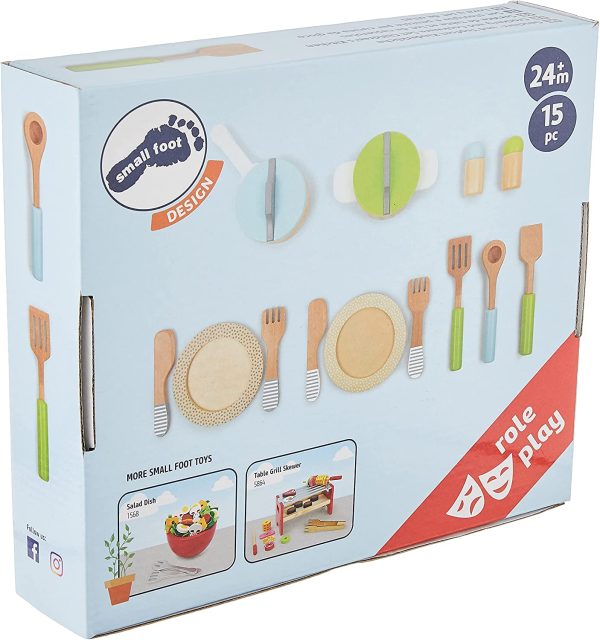 Small Foot 11098 Service de table et lot de casseroles en bois enfants, complément parfait à toute cuisine de jeu, 15 pièces Jouets, multicolore – Image 2