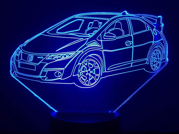 HON CIVIC type R (2), lampe 3D à LED - led illusion 3D - 7 Couleurs – Image 8