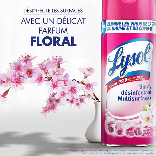 Lysol Spray Désinfectant Antibactérien Elimine 99,9% des Virus et des Bactéries , Multi-Surfaces et Textiles, sans Javel, Parfum Floral - 400ml x 6 unités – Image 3