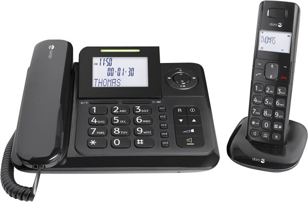 Comfort 4005 Téléphone Filaire + Téléphone DECT Sans Fil pour Seniors avec Répondeur (Noir) [Version Française] – Image 2