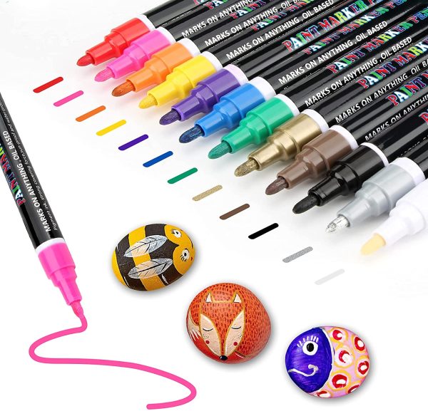 Marqueur Peinture Acylique, Stylos à Peinture, Marqueur Peinture Permanent 12 Couleurs pour la Pierre, la Céramique, le Verre, le Bois，la Toile, 2mm Pointe – Image 6