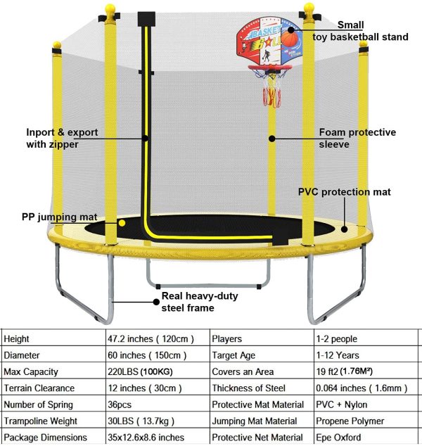 LANGXUN 5FT (152,4cm) Trampoline intérieur/extérieur | pour Enfants/Enfants Meilleurs Cadeaux d'anniversaire de Bons Outils d'exercice () – Image 5