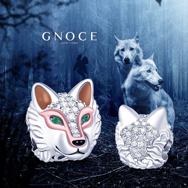 GNOCE Femme Charms Forme de Tête de Loup en Argent Sterling 925" Intelligent comme Loup Breloque avec Zircone Cubique Compatible avec Bracelets et Colliers – Image 2